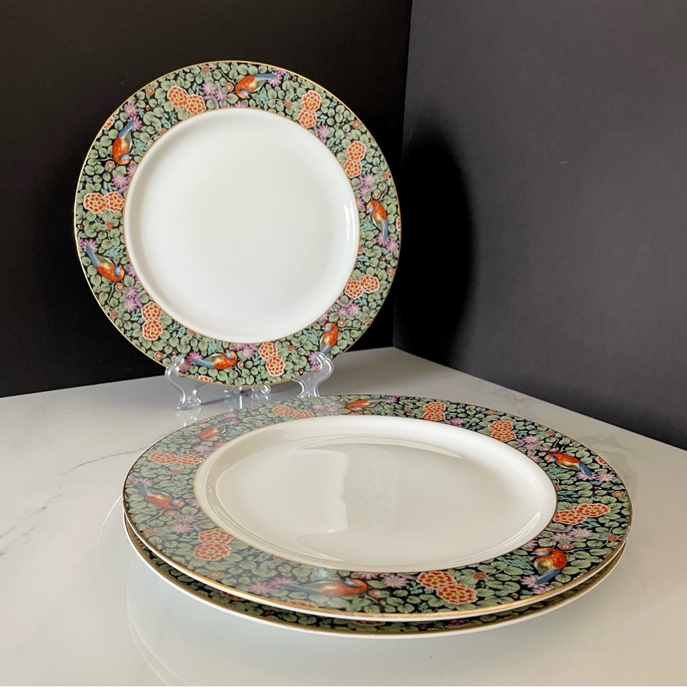 SET of 3 Parrot Bird Floral Dinner Plates - Rosenthal